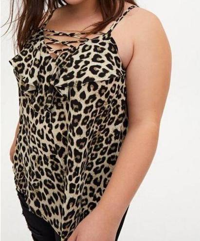 Torrid  Animal Print Georgette Ruffle Lace-Up Sleeveless Top