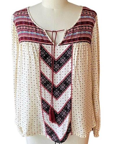 Cloud Chaser  Boho Red & Cream Paisley Tie Front Bohemian Blouse ~ Women's XL