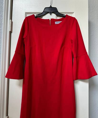 Shelby & Palmer  Red shift Dress 3/4 bell Sleeves business wedding Guest formal   