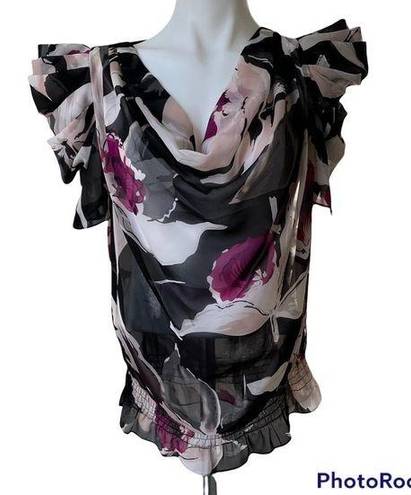 Ted Baker  London Sheer Drape V Neck Ruffle Puff Short sleeve Blouse