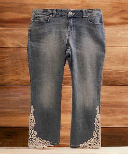 INC  Denim Straight Leg Curvy Fit Blue Denim Lace Crop Blue Jeans Women’s 6