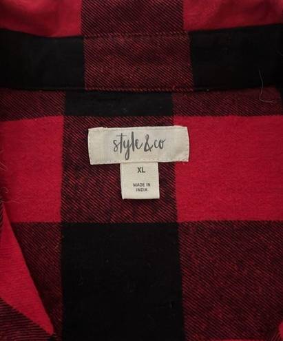 Style & Co  Cotton Buffalo Plaid Flannel Shirt, Black & Red New w/Tag $49.50