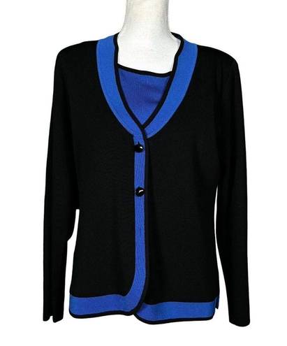 Misook  2 piece Cardigan Twinset Tank Size Small Cardigan Size Medium Blue Black