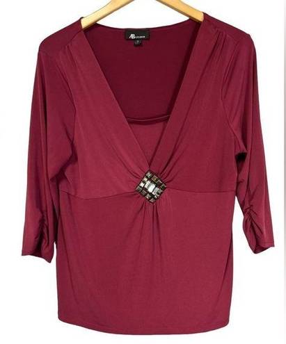 AB Studio  Top With Sparkle Detail Size XL Burgundy