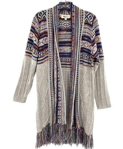 Harper Haptics Holly  Boho Multicolored Fringe Knit Long Cardigan Sweater