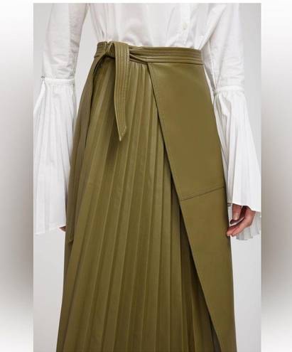 Simkhai Mar Faux Leather Pleated Side Tie Wrap Skirt in Nori Size 2