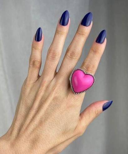 Bubblegum 💕 VTG Y2K  Pink Heart Ring Silver Tone Band 3D Puffy Heart Size 6