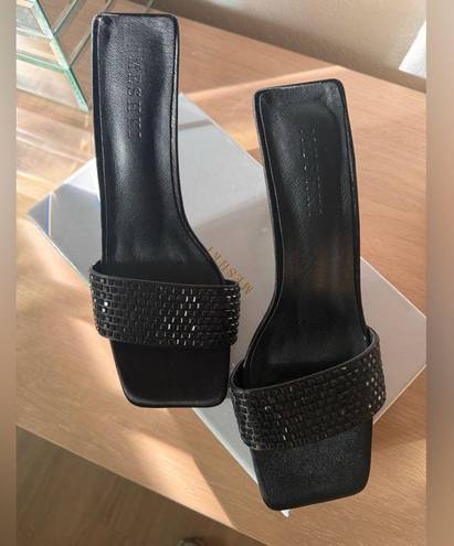 Meshki Black Diamanté Mule Slip On Heels