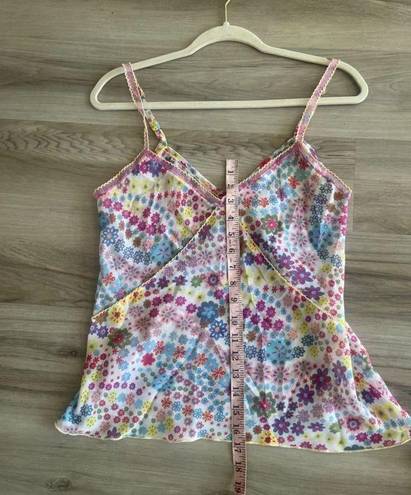 Natori Josie  M Floral Y2K Sheer V Neck Top