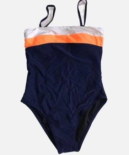 Relleciga  One Piece Swimsuit Blue Orange White Size Medium Modest Paris NEW