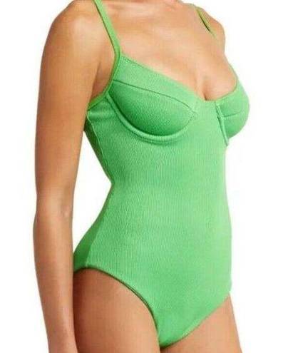 Kulani Kinis Ribbed Underwire One-Piece Swimsuit in Green Size Small Women’s