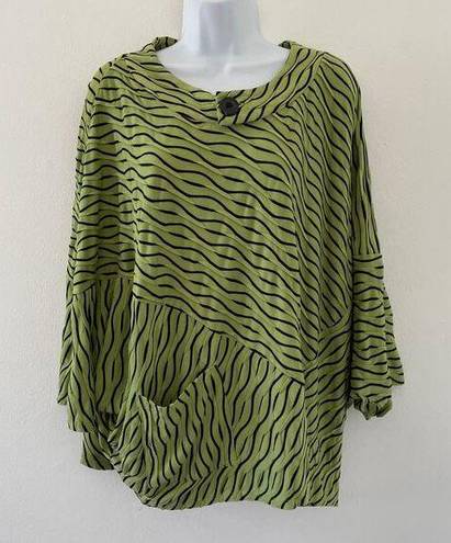 Habitat  Top Womens Small Green Loose Flowy Art To Wear Lagenlook Artsy Blouse