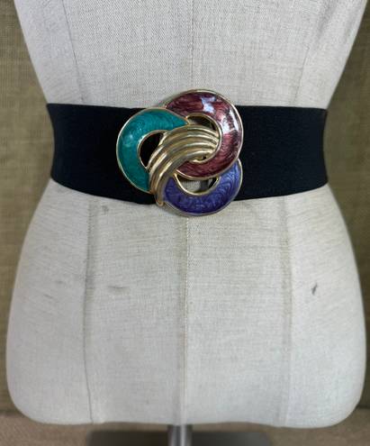 Vintage Women’s 1980’s Wide Stretch Belt With Enameled Buckle S