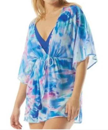 Coco reef Contours  Blue Lightweight Tie Dye Swim Cover-Up Dress Medium / Large