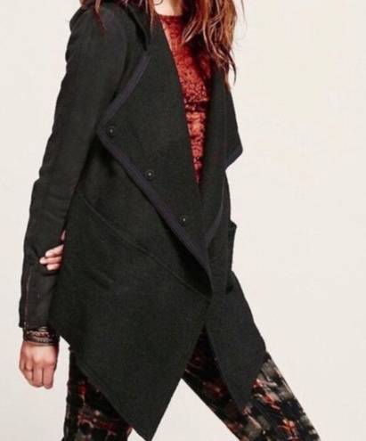 Free People Drippy Wool Linen Asymmetrical Hooded Coat Jacket