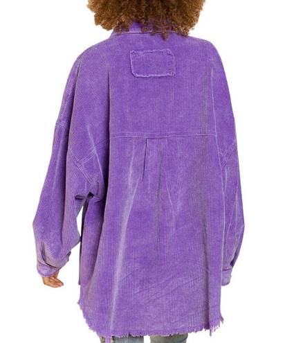 POL Purple Corduroy Shacket Button Up Jacket MEDIUM Oversize Balloon Sleeves  NEW