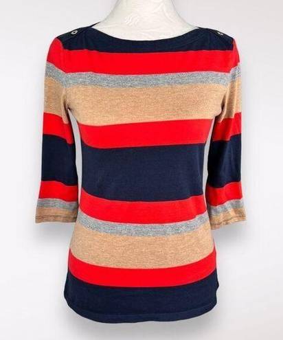 Tommy Hilfiger 3/4 Sleeve Top Boat Neck Modal Cotton Striped XS