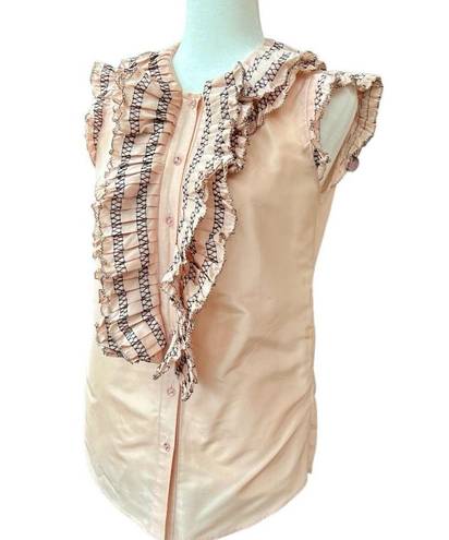 Oscar de la Renta  Pink Silk Ruffle Blouse, Size 2/4