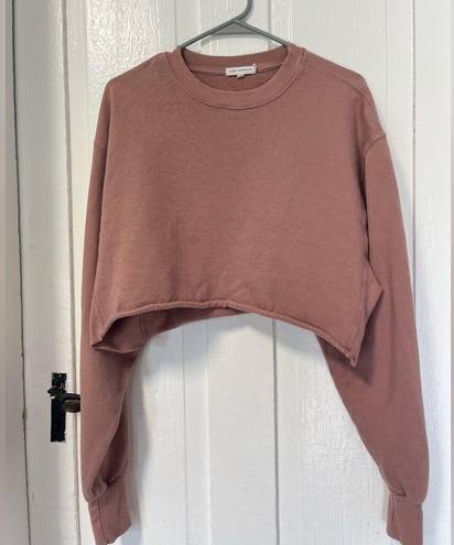 Good American  Pink Mauve cropped sweatshirt with ribbed side panels size med