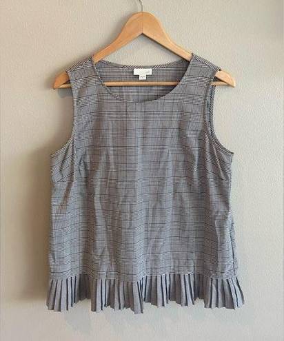 J.Jill  Plaid Gingham Pleated Hem Sleeveless Tank Top Black and White Medium