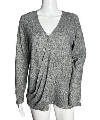 Olive & Oak  Sweater Gray Black Marled Surplice Front V-Neck Wrap Front