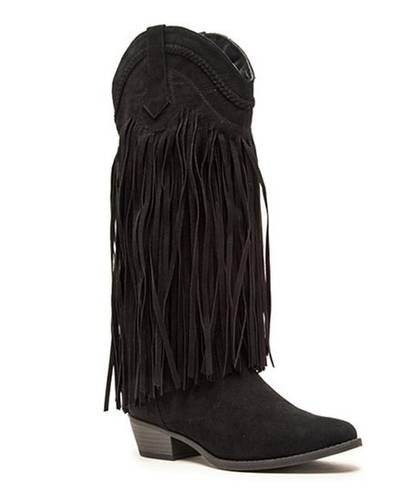 Qupid Boutique Black Fringe cowboy/ cowgirl boots