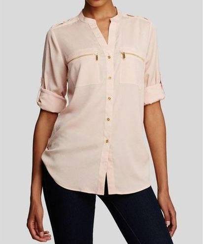 Calvin Klein  Pink Zip-Pocket Roll Sleeve Blouse