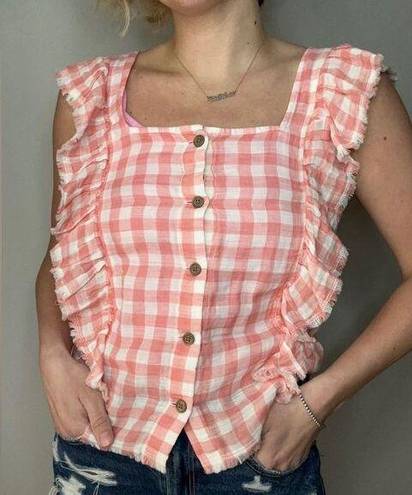 True Craft  Gingham Ruffled Pink Blouse