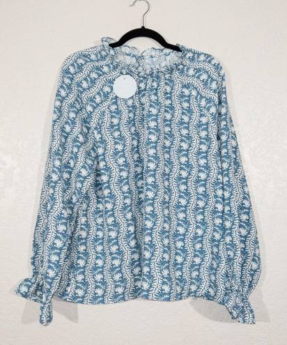 Hill House NWT  Blue Linear Floral Poly Crepe The Millie Top Size XL