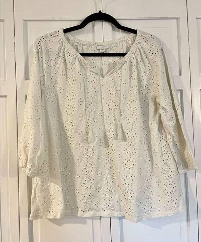 J.Jill  white eyelet tassel tie blouse size lp