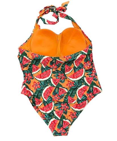 Modcloth NWOT  Ava One Piece Halter Swimsuit 2X Plus Orange Watermelon