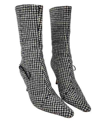 Jimmy Choo  Vintage VTG Wool Houndstooth Pattern Heeled Boots Pointed Toe Size 38