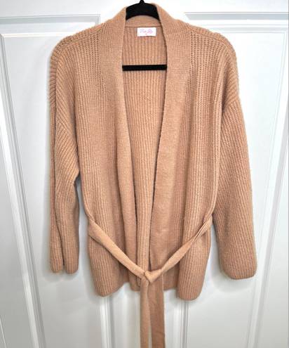 Pink Lily Distracted By You Mocha Wrap Tie Cardigan Size Medium