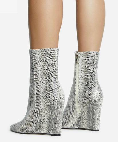 EGO SILVER SNAKE PRINT WEDGE HEEL ANKLE BOOT