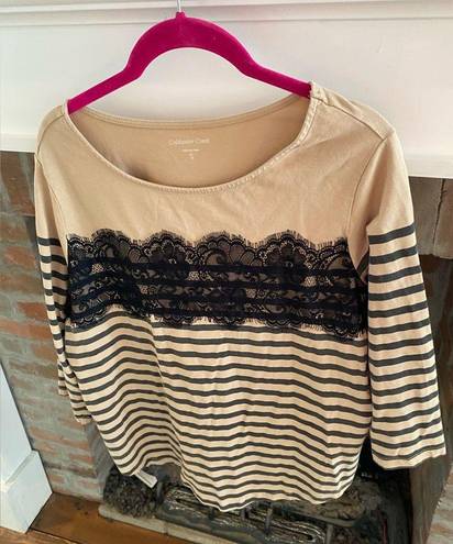 Coldwater Creek  XL Tan And Black Lace Stripes Shirt size XL 16