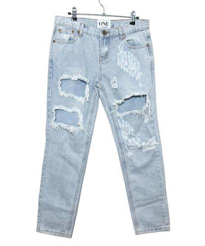 One Teaspoon  Awesome Baggies Diamonde Boyfriend Light Wash Distressed Denim 27