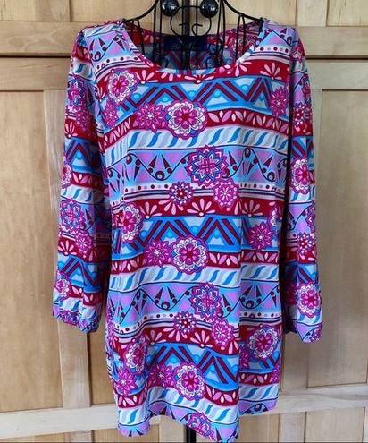 Blue Rain  classic blue and pink multi floral Top size Small