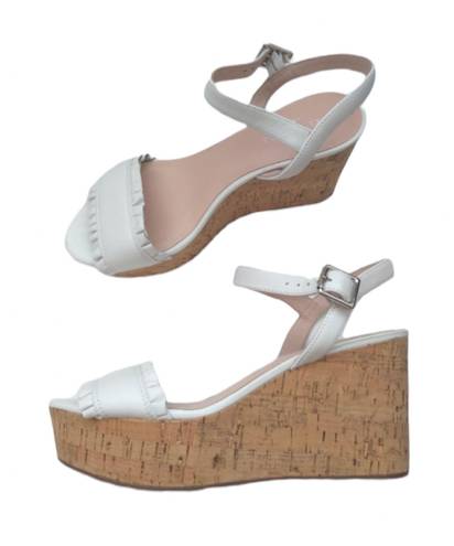 Kate Spade White Tomas Wedge Sandals Size: 8.5