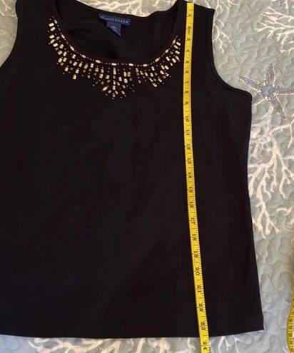 Karen Scott Black Scooped Embellished Sleeveless Top