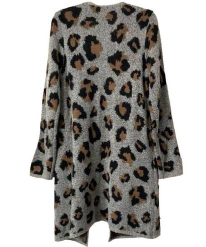 Apt. 9 Womens  Animal Print Leopard Open Front Cardigan Sweater Duster - Sz L