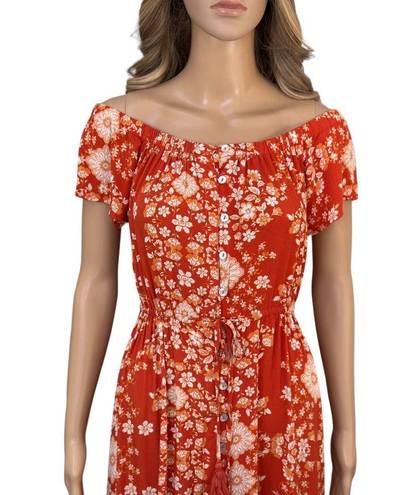 Abel the label  Rustica Floral orange hi-low midi dress Off Shoulder Ruffle Small