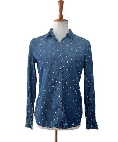 Maison Scotch  Collared Star Print Button Up Top Long Sleeve Blue S Small