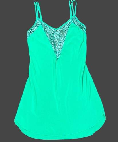 Victoria's Secret Vintage  Emerald Green Satin Slip Dress with Lace Trim