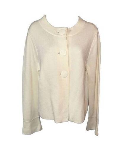 Talbots  Cardigan Sweater L Cream 100% Cotton Mod Style Big Buttons NWOT