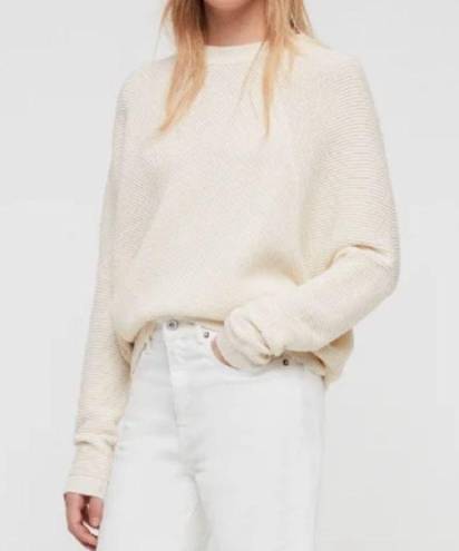 All Saints Deon Wool Cashmere Ribbed Sweater Jumper Crewneck Ivory Beige