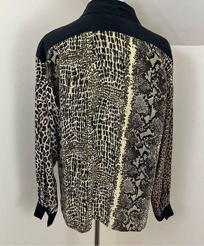 Allison Taylor Vintage  Silk Blouse Button Down Mixed Animal Print M