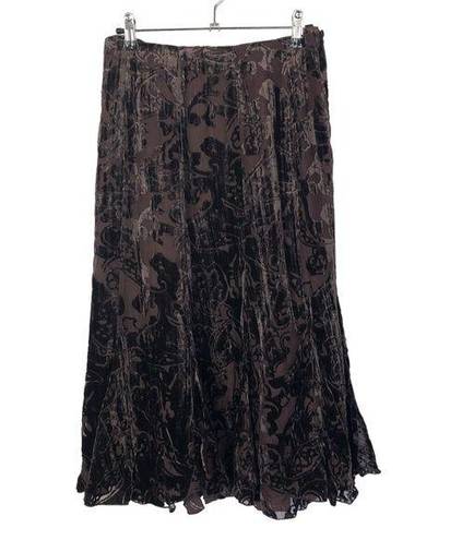 Coldwater Creek  Petite Dark Brown Paisley Burnout Midi Skirt XSP