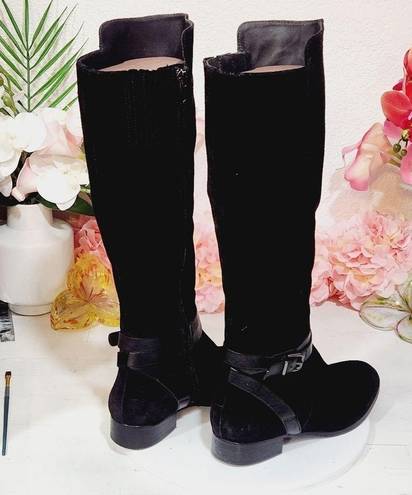 Via Spiga  Tall Boots Prish Riding Boots Black Suede Leather Sz 7.5