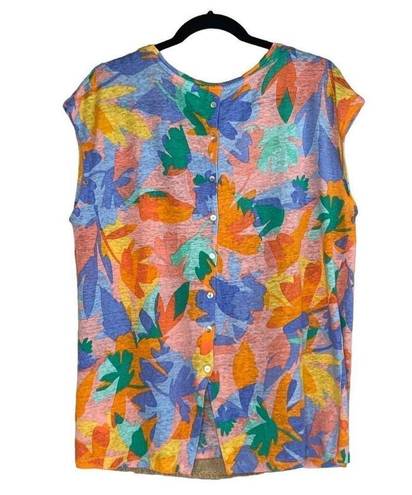 Joie  100% Linen Tropical Print Knit Button Back Top Size XL