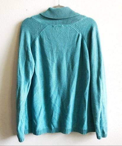 Coldwater Creek  Sweater Teal Blue Shawl Collar Cableknit Sz L (14) GUC